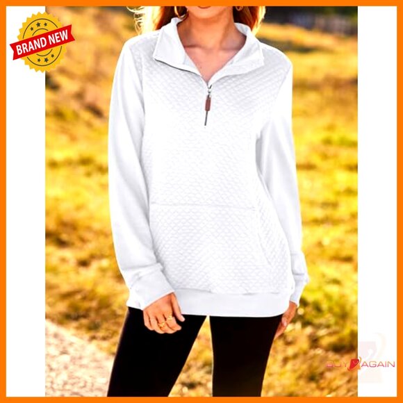 Quilted Pattern Lightweight Zipper Pullover Long Sleeve Casual Chic Oversized - Picture 6 of 7